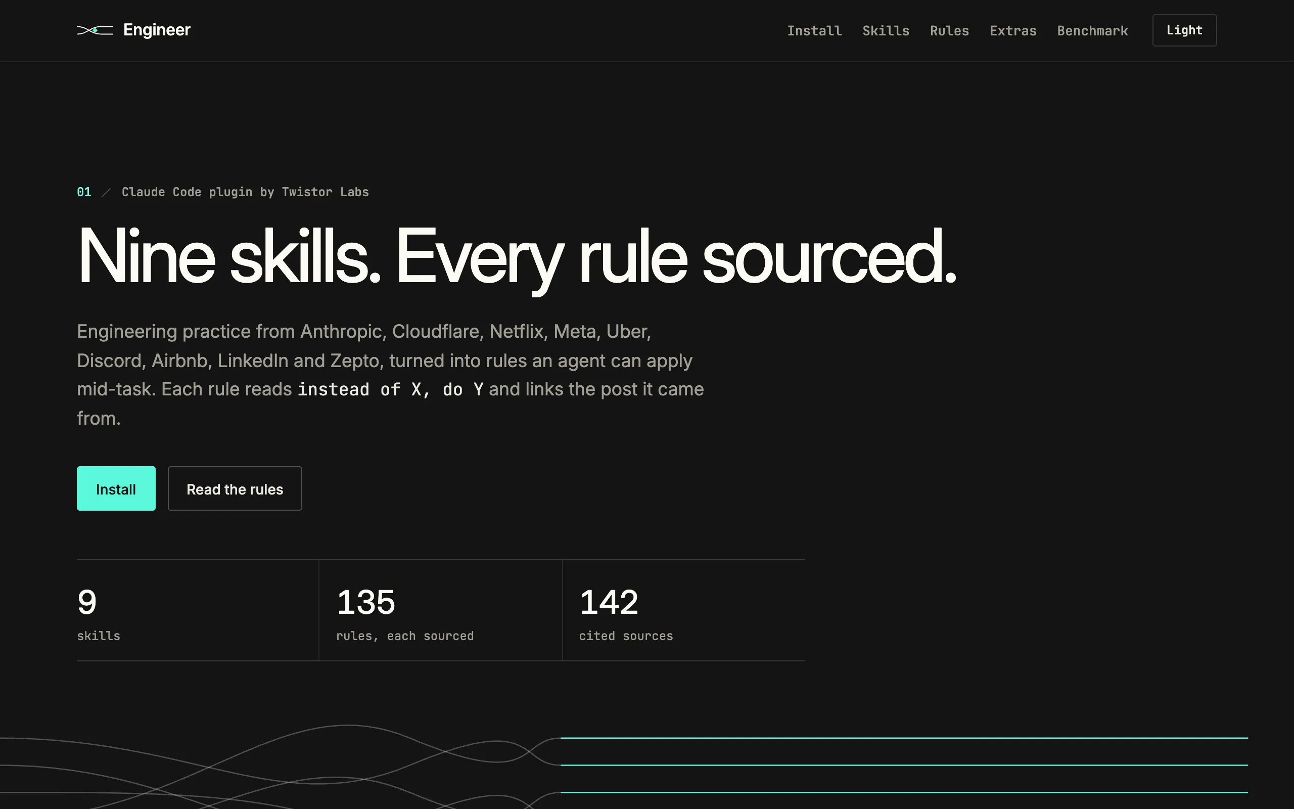 The Twistor's Engineer site: nine skills, 135 rules, each sourced